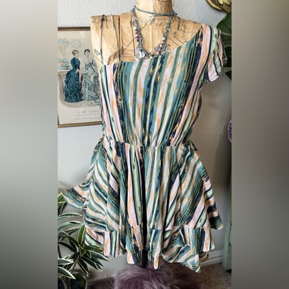 Free People Green Blue One Shoulder Sundress